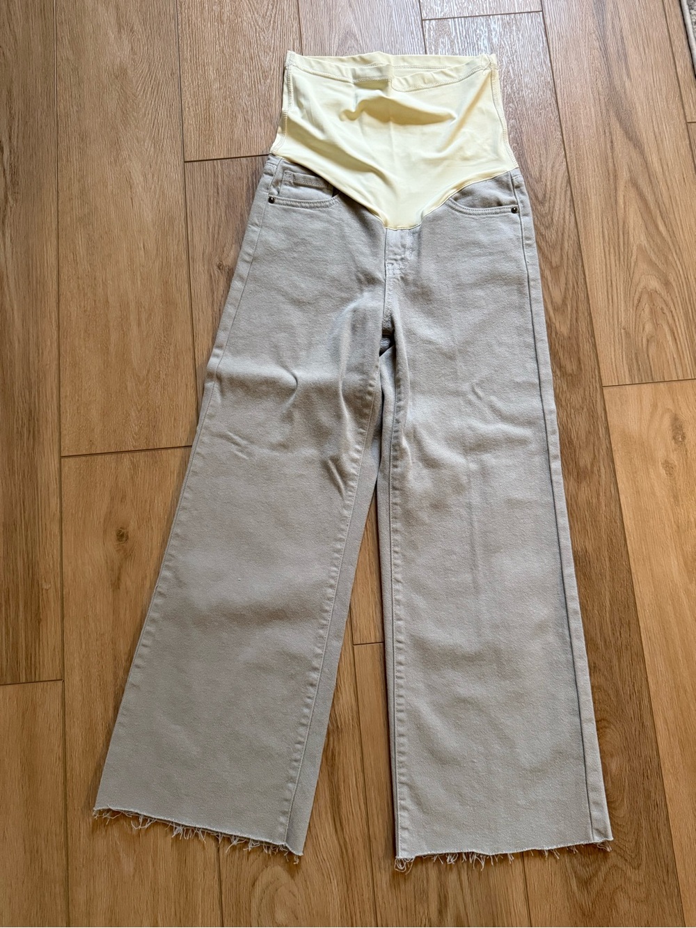 Pinkblush Wide Leg Maternity Pants in Light Taupe - Picture 3 of 6